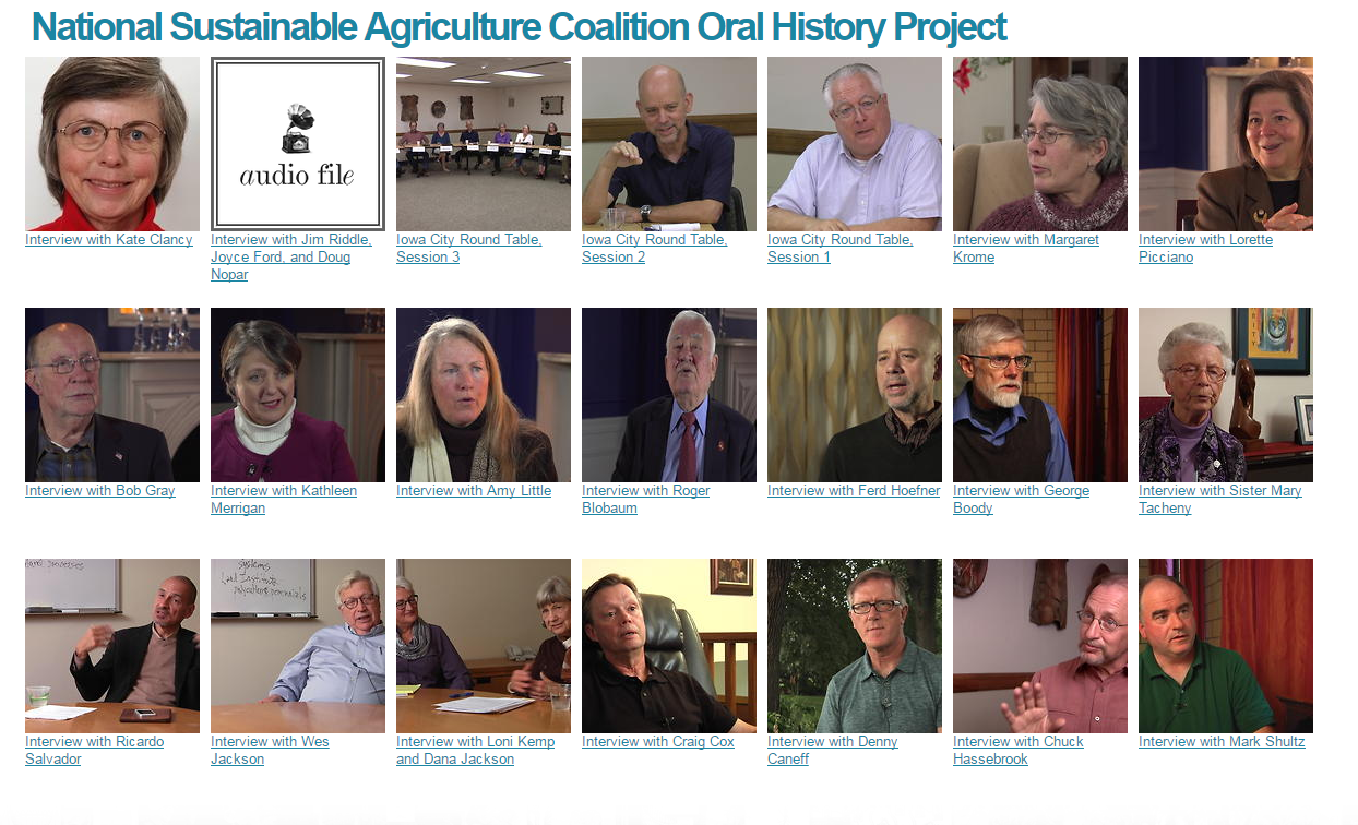 screenshot of faces of all interviewees in National Sustainable Agriculture Oral History Archive Project