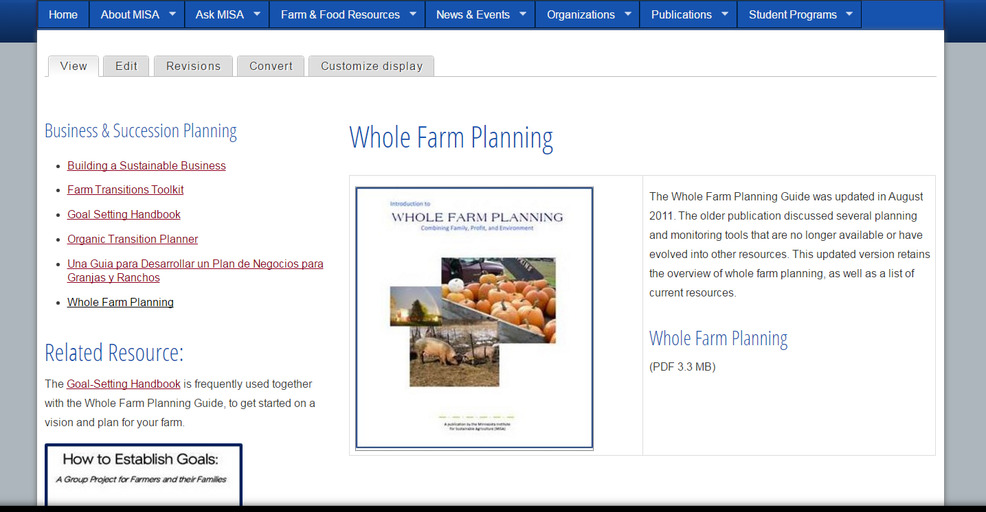 MISA's whole farm planning book and handbook 2017