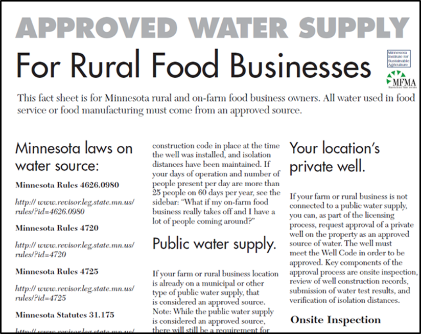 Approved Water Supply for Rural Businesses