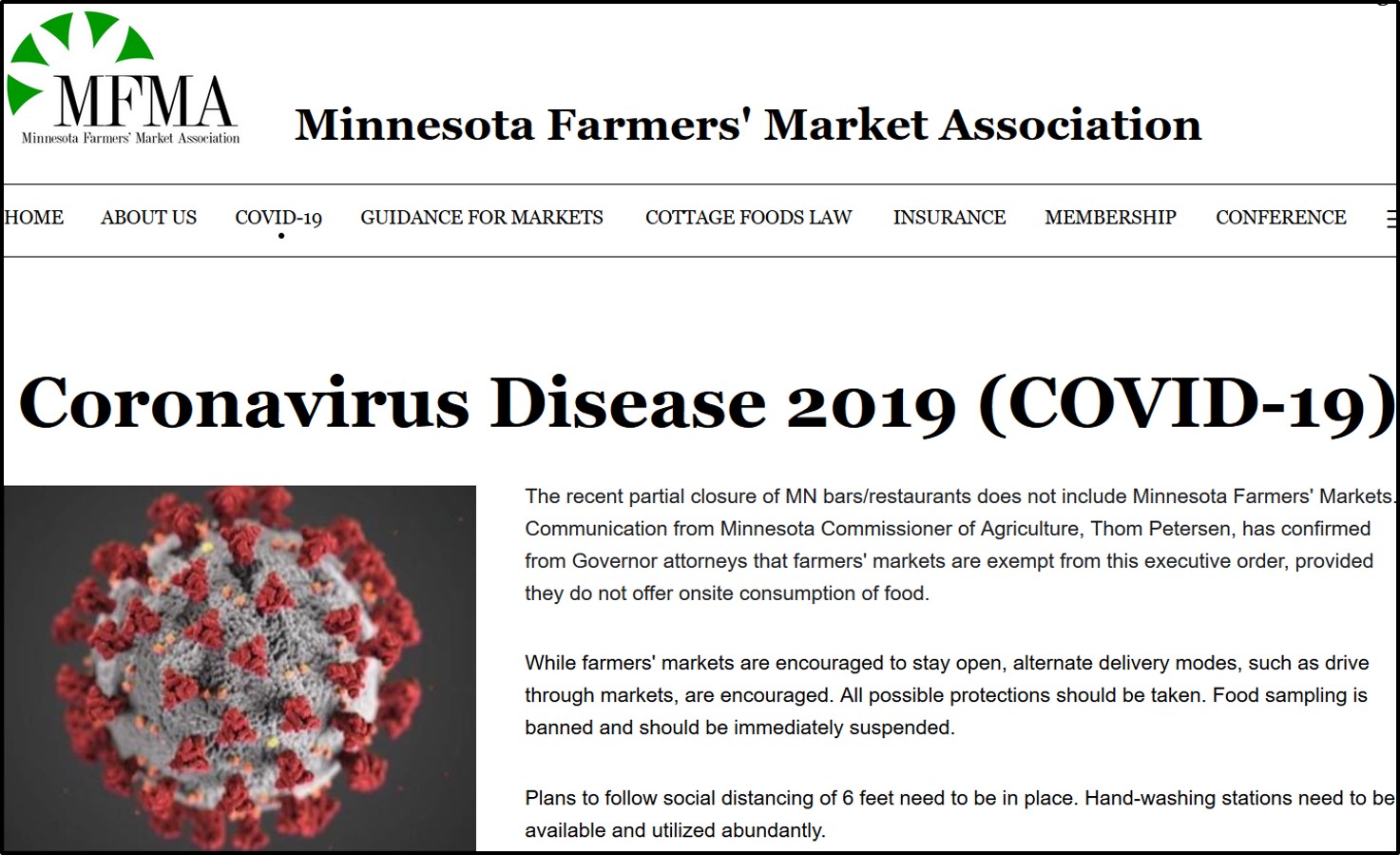 Minnesota Farmers' Market Association COVID page